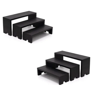 2 Set Black Display Risers Small Wooden Display Stand 6Pcs 3 Tiered Wood Racks Cupcake Stands Cologne Stands Perfume Riser for Display