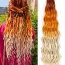 300g Curly Braiding Hair Copper to Orange to 613 Blonde Ocean Wave Crochet Hair Long Synthetic Loose Deep Wavy Twist Hair for Boho Braids (20 Inch)