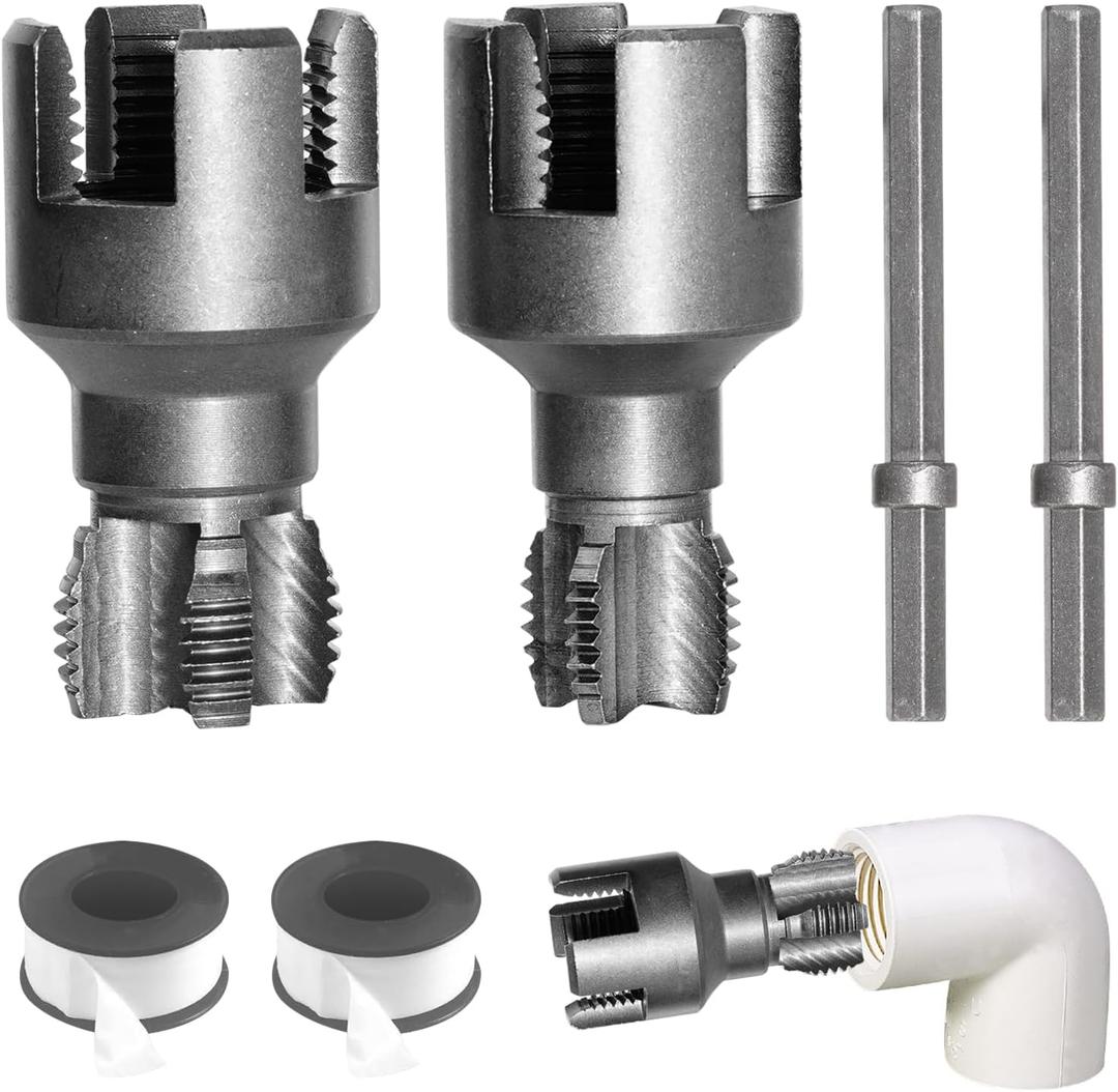 pvc pipe threading tool - integrated internal & external pipe cutter for pvc/plastic pipes with drill compatibility and multi-size adaptability.(Please switch the electric drill to low speed mode)
