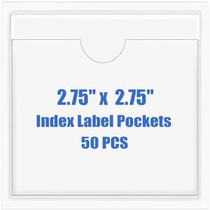Origin-Joy 50 PCS Self-Adhesive Index Label Pockets, Clear Plastic Peel & Stick Card Holders with Top Open for Loading (2.75 x 2.75 inch)
