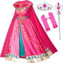 Arabian Princess Costume Dress for Little Girls Birthday Christmas, Halloween Party with Gloves, Crown, Wand Accessories, Size 130, 5-6 Years
