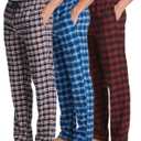 Real Essentials 3 Pack: Men's Soft Cotton Flannel Pajama Pants PJ Lounge Bottoms Elastic Waist Pockets (Big and Tall) (Large)