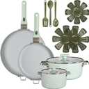 GoodCook Ceramic Cookware Set 14-Piece with Removable Handles, Nonstick Pots & Pans, Induction & Oven Safe, Sage Green