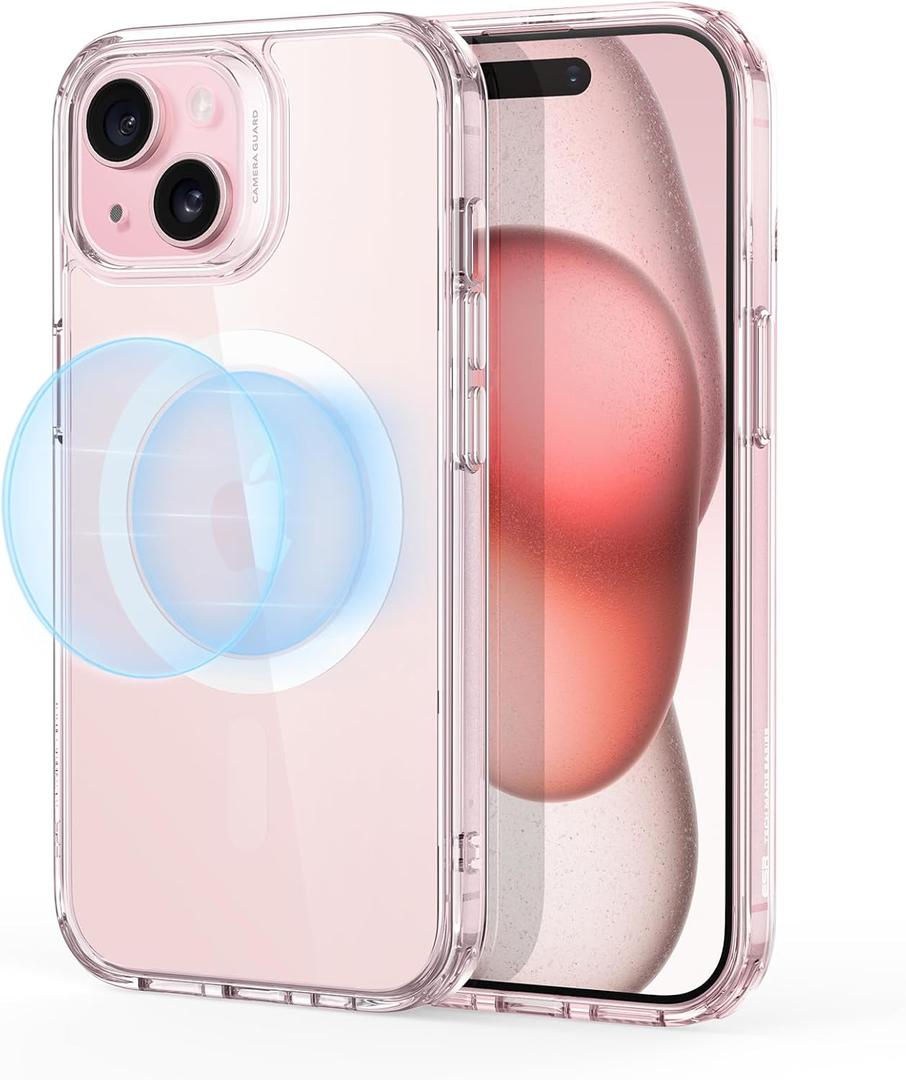 ESR for iPhone 15 Case, Compatible with MagSafe, Military-Grade Protection, Yellowing Resistant, Scratch-Resistant Back, Magnetic Phone Case for iPhone 15, Classic Series, Clear Pink