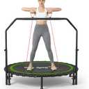 40''/45''/50'' Rebounder Trampoline for Adults, 450-550 lbs Foldable Mini Trampoline with Handle  Indoor Outdoor Fitness Trampoline with Resistance Bands for Cardio, Balance & Family Exercise (Black-Green)