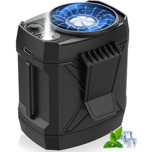 10 x Portable Clip On Fan for Under Shirt, Waist Fan Clip On Belt, 4-in-1 Rechargeable Body Fans with LED Light, Phone Stand, Fast Charging 4-Speed Hip Personal Fans for Baby, Mowing, Work, Kitchen, Truck (Black)