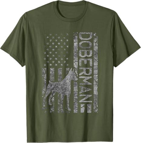 Doberman Lover Design For Men Women American Flag Doberman T-Shirt Color Green, Small