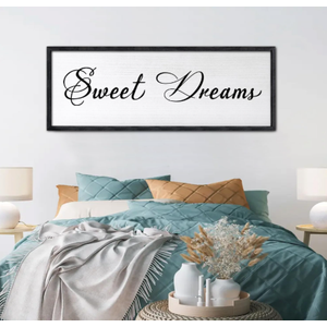 Sweet Dreams Wall Decor Above Bed 40x15 Inch Large Master Bedroom Hanging Wood Rustic Framed Farmhouse Sweet Dreams Sign Guest Room Aesthetic And Minimalist Over Bed Wall Art（Black）