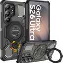 for Samsung Galaxy S26 Ultra Case, [360 Spin Magnetic Stand] [Compatible with MagSafe], Military Grade Protective S26 Ultra Case with Kickstand & Ring Holder, Translucent Black