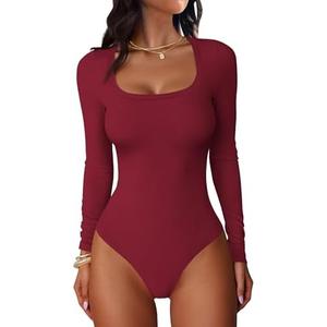 ANRABESS Women Scoop Neck Bodysuits Long Sleeve Tops 2025 Fall Slim Fit Ribbed Knit Sexy Soft Basic Shirts Fashion Outfits.M