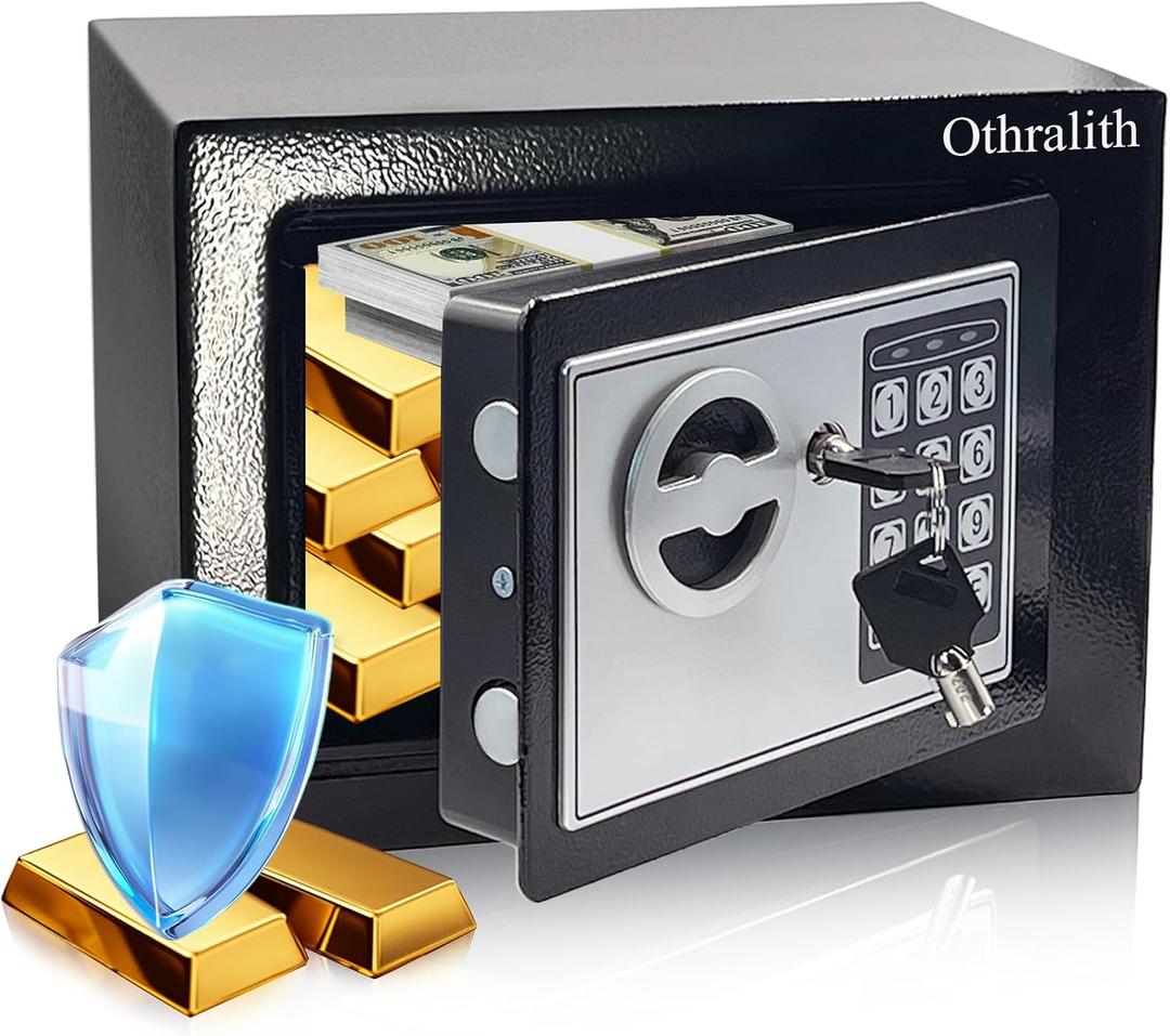 Small Safe Box for Money, 0.23 Cu Ft Mini Kids Safes Security Safety Lock Box for Home Dorm Use, Hidden Wall Personal Money Safe with Keys & Code for Cash Jewelry Gun Office Hotel (Black)