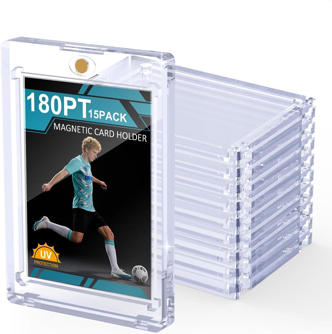 SAMYUCHO 180PT 15 Pack Magnetic Card Holder for Trading Cards, One Card Touch Holder, U-V Protector Baseball Card Hard Plastic Cover for Football Basketball Sports Game