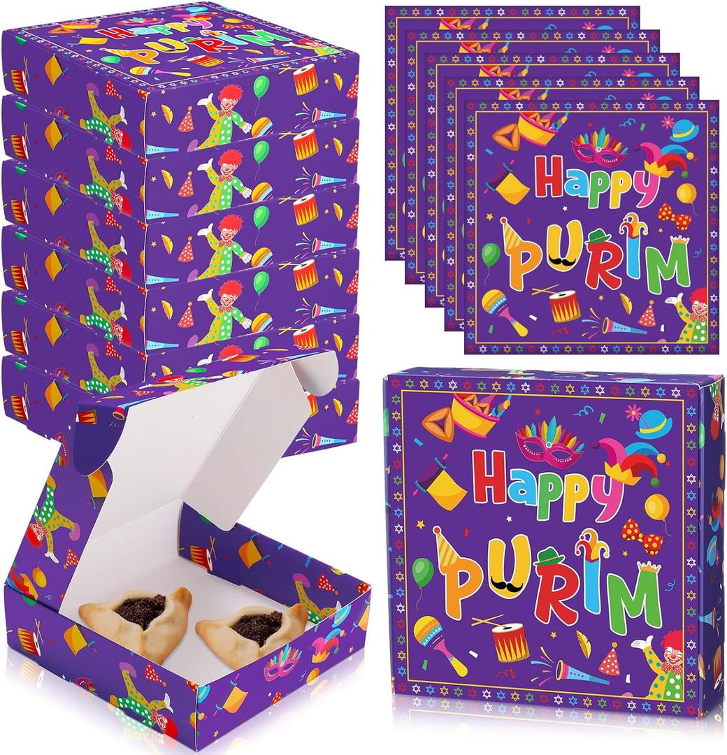 Kolldenn 12 Pcs Purim Hamentaschen Cookies Gift Boxes Shortbread Cookies Basket Happy Purim Boxes for Mom, Dad and Friends Jewish Party Decorations