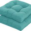 19x19 Outdoor Chair Cushions Set of 2, Tufted Wicker Patio Furniture Cushions, Thick Outdoor Seat Cushions for Lawn Chairs, Overstuffed and Water Resistant, Teal