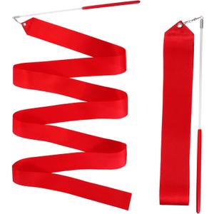 2PCS Red Dance Ribbons Dancing Wands Rhythmic Gymnastics, 78.7 Inch Gymnastics Ribbon Dancing Ribbons Wand Streamers Baton Stick Twirling Party Favors