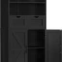 TEENFON Storage Cabinet with Doors & 2 Drawers, Kitchen Cabinet with Adjustable Shelf, Pantry Cabinets, Bathroom Cabinets, for Living Room, Entryway, Home Office, Black
