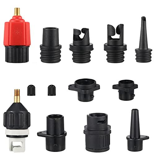 Treela Inflatable Air Pump Adaptor Compatible with SUP Inflatable Car Air Compressor Valve Adaptor with 9 Valve Nozzle for Paddle Board Boat(Classic,Black, Red, Gold)