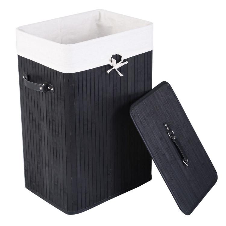 110L Rectangle Laundry Basket Bamboo Clothes Hamper with Handles and Lid, Black