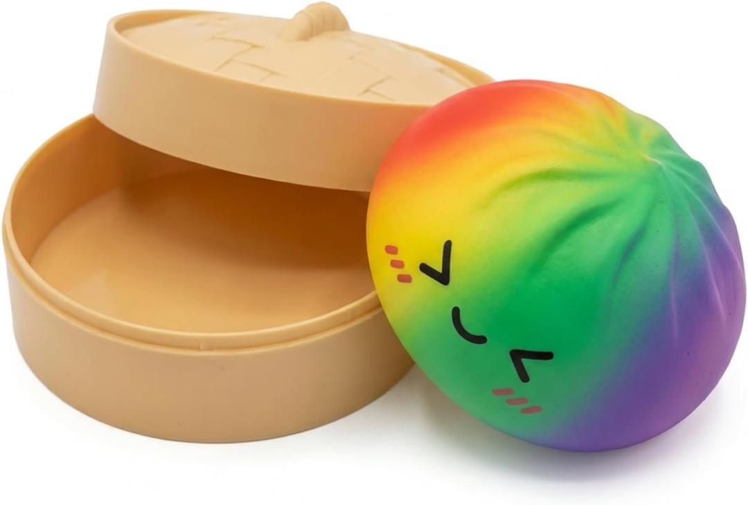 2026New Dumpling Squishy, Dumpling Mystery Box, Colorful Dumplings Soft Squeeze Decompression Dough for Anxiety Relief Fidget with Food Steamer Stretchy Desk Toys(Rainbow Colors) Easter
