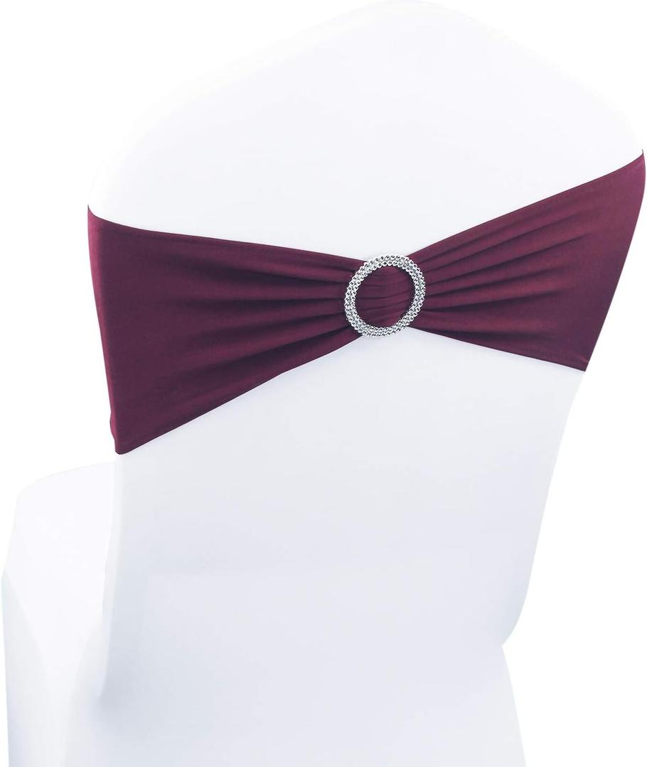 WELMATCH Burgundy Spandex Chair Bands Sashes - 50 pcs Wedding Banquet Party Event Decoration Chair Bows Ties (Burgundy, 50 pcs)