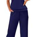 WIHOLL Two Piece Set for Women Summer Outfits Vacation Trendy Lounge Sets V Neck Matching Sets (Blue, S)