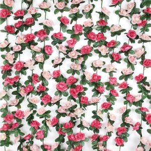 2 x BLEUM CADE 2Pcs 16.4Ft Flower Garland Artificial Rose Vines for Bedroom, Cute Fake Hanging Flower Vines Floral Garland Decorations for Wedding Party Wall Room Decor Aesthetic