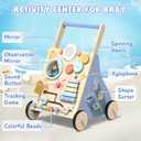 Ocean-Themed Wooden Baby Walker with Activity Center, Montessori Push Walker Toy for Babies 18 Months, Safe First Steps Baby Walking Aid for Boys & Girls