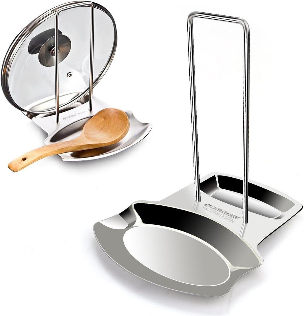 Yummy Sam Pot Lid Holder and Spoon Rest, Stainless Steel Utensils Lid Spoon Holder Ladle Rest Pot Lid Rack Shelf Stand Holder Multifunctional Storage Rack Stove Organizer (Silver)