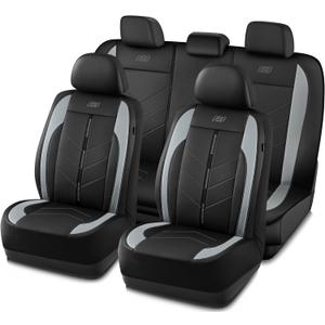 Skechers Car Seat Covers, Luxury Faux Leather Seat Covers,Waterproof Anti Slip Car Seat ProtectorFull Set ,Car Accessories Airbag Universal Fit for Most Cars, Vans, Trucks, SUV, Grey