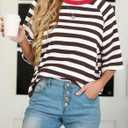 IWOLLENCE Women's Loose Casual Summer Striped Tops Crewneck 1/2 Short Sleeve Color Block Tee Oversized Cropped Shirts (M)