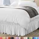 Wrap Around Ruffle Queen Size Bed Skirt Adjustable Buckle & Elastic Belt for Easy Installation, 16 Inch Drop Brushed Microfiber - Machine Washable, Fade and Wrinkle Resistant, White