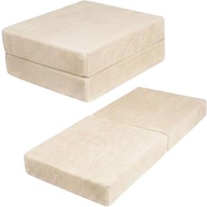 TUFT & FINCH Boneless Modular Corduroy Ottoman for Living Room  Foldable Square Convertible to Floor Sleeper Cushion, Pet-Friendly, Washable Covers, Anti-Slip Base, CertiPUR-US Foam - Cream