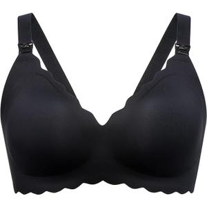 Momcozy Nursing Bras for Breastfeeding, Seamless Pregnancy Maternity Bra Wireless Classic Jelly Strip Support Nursing Bra, Large