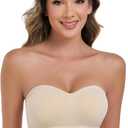 ANGOOL Strapless Bras for Women Wirefree Non-Slip Tube Top Invisible Bralette Seamless Padded Bandeau Bra, Beige, L