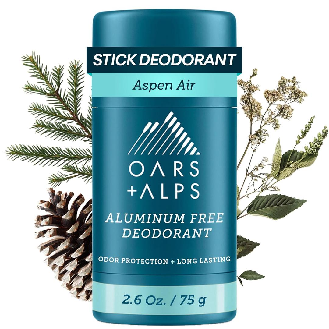 Oars + Alps Aluminum Free Deodorant for Men | Long Lasting Odor Protection, Clear & Free of White Residue, Anti-Chafing Smooth Glide, Dermatologist Tested, Aspen Air, 1pk, 2.6oz