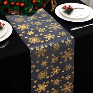 Snowkingdom 2 Pcs Christmas Snowflake Gold Table Runner, 108 Inch Sparkly Gold Glitter Metallic Foil Runners Decorations for Seasonal Winter Festival Holiday Home Party