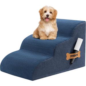 Romrol Dog Stairs Ramp for High Beds Couches, High Density Foam Pet Steps with Durable Non-Slip Waterproof Fabric Cover, Dog Stairs for Small Dogs or Cats or Pets, 3-Step,15 Inch,Dusty Blue