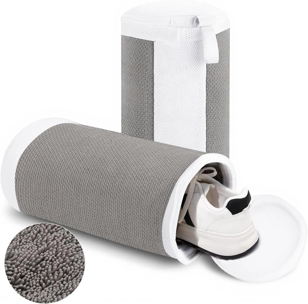 Shoe Washing Machine Bags, 2 PCS Shoe Bag for Washing Machine, 360 Wrap-Around Clean Laundry Bags Reusable Hidden Zipper Cleaning Bag for Tennis Shoes Sneaker Running Shoes, Grey