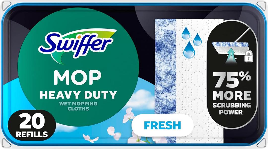 Swiffer Sweep + Mop, Wet Pads Refill, Floor Cleaner, Cleaning Cloths, Heavy Duty, Fresh, 20ct (20 Count (Pack of 1))