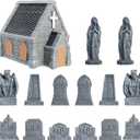 Rileryan 15 PCS Miniature Church Tombstones Gargoyle Virgin Figurines DIY Graveyard Scenes for Halloween Village Decorations Accessories Cemetery Terrain Scenery