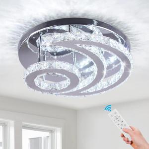 CXGLEAMING 15.7" Modern Crystal Chandelier Dimmable Ceiling Light Fixture Moon Shape LED Flush Mount Chandeliers for Bedroom Living Room Dining Room (Remote Control)