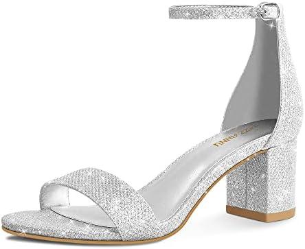 PIZZ ANNU Women's Low Block Chunky Heels Sandals Comfortable Open Toe Ankle Strap Party Dress Pump Shoes Strappy Buckle Heeled Sandal with 2 Inches Tall Thick Heel Design 7.5