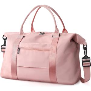 TOPBAG Travel Duffle Bag, Waterproof Weekender Bag Carry On Tote Bags for Women, Duffel Bag Sport Gym Bag for Men, Hospital Bag for Labor and Delivery, Overnight Bag Luggage Bag with Trolley Sleeve (01 Coral Pink)
