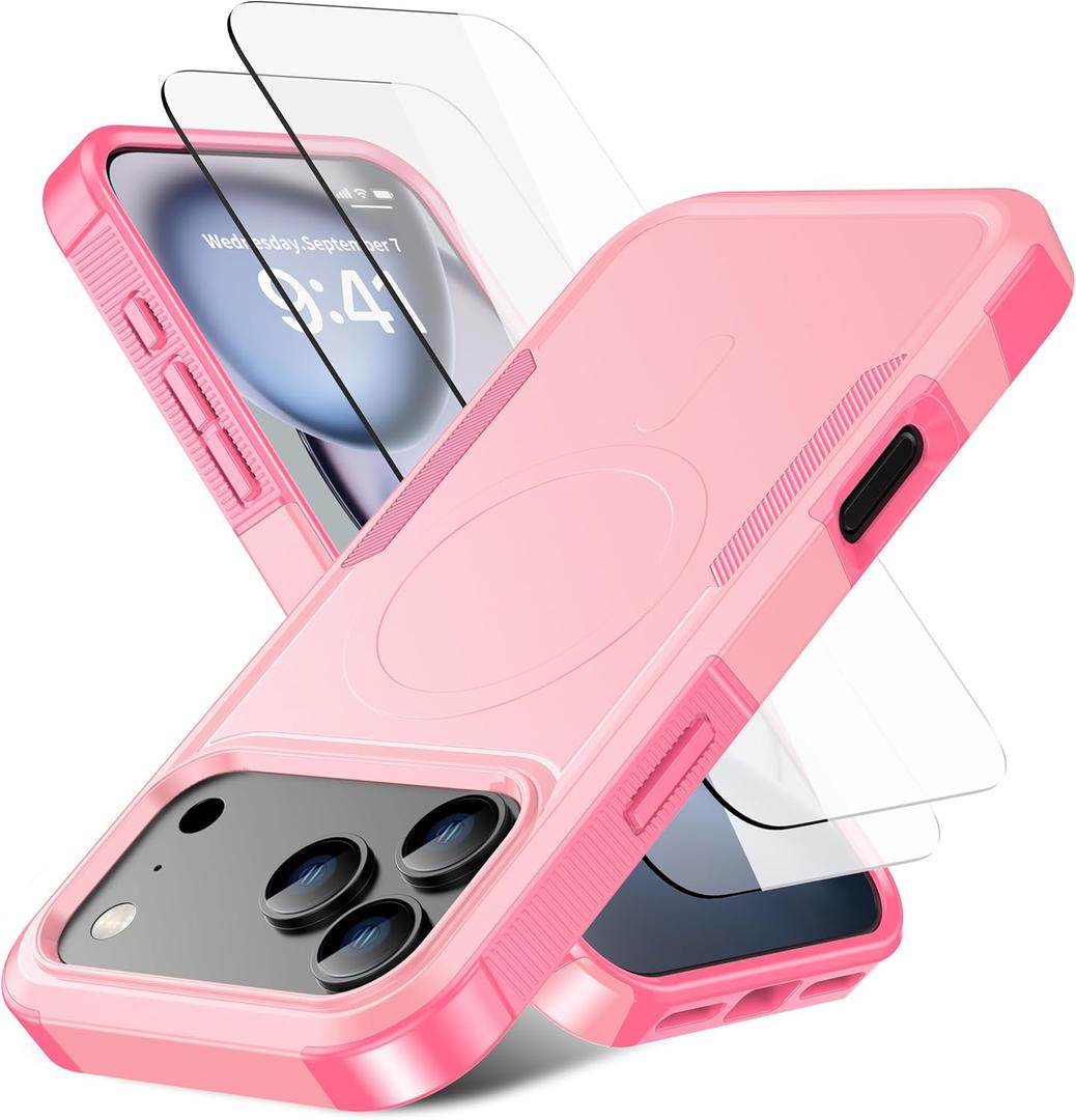 RonShieh Magnetic for iPhone 17 Pro Max Case [Compatible with MagSafe] [Shockproof] [Heavy Duty Protection] Pocket-Friendly & Tough Non-Slip Protective Phone Cover for iPhone 17 promax 6.9", Pink
