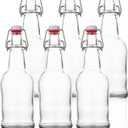 SureSave Beer Bottles with Easy Swing Cap | 16 Oz Clear Glass Bottle Set with Airtight Lid for Kombucha, Carbonated Drinks, Brewing, and Fermenting (6 Pack)