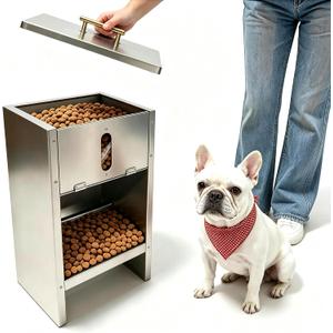 Dog Food Feeder for Kibble - Stainless Steel - Automatic Dog Feeder Large Breed 25LBs Outdoor Gravity Self Feeding for Medium, Large Dog Breeds, Pre-Installed Nuts for Easy Assembly