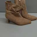 Womens Brown Suede Fall Boots with Side Zip, Ankle, Mid Calf, Pointed Toe, Kitten Heel, Dressy, Short Boots (8.5)