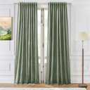 Timeper Sage Green Pleat Back Tab Velvet Curtains W52 x L84 inches 2 Panels, Room Darkening Solid Home Decor Curtains for Bedroom Living Dining Room Thermal Insulated Luxury Super Soft Window Drapes