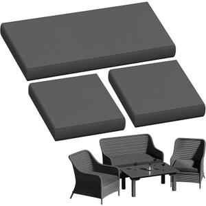 3 Pack Outdoor Patio Seat Cushions, Weather and Fade Resistant Outdoor Loveseat Cushions - 3 In Thicke Anti-slip Wicker Furniture Cushions Fit for 4-Seater Rattan Patio Conversation Sofa Set