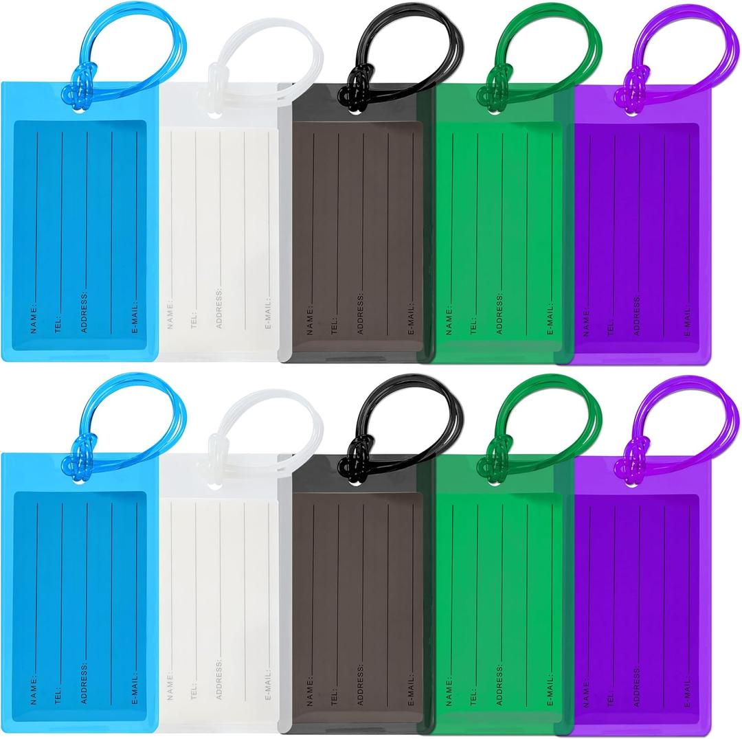 10 Pack Luggage Tags for Suitcases, Airplane Travel Essentials for Flying, International Travel Must Haves, and Luggage Accessories by Sodsay (Ba-colorful)